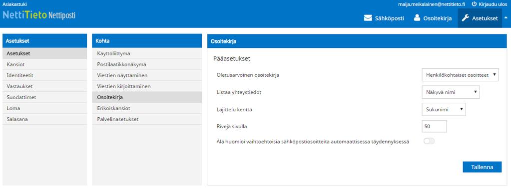 lajittelujärjestys sekä sivulla näytettävien rivien määrä (kuva 17). Kuva 17 6.