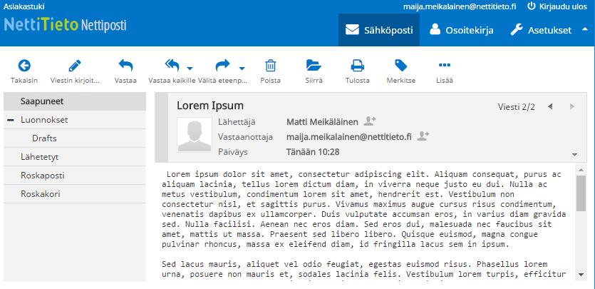 8 4. Sähköposti 4.1 Viestin lukeminen Kirjautumisen jälkeen sähköpostinäkymässä oikealla on näkyvillä listaus saapuneista sähköposteista.