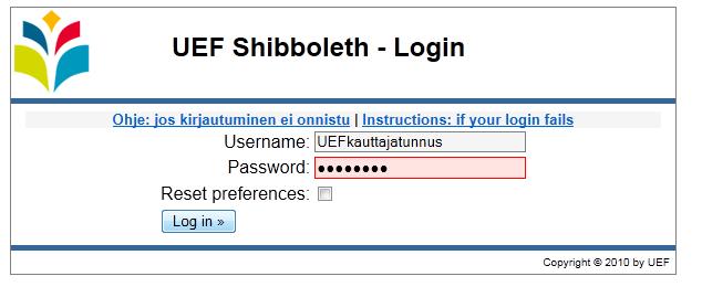 Sibboleth-kirjautuminen Kirjaudutaan UEF:n