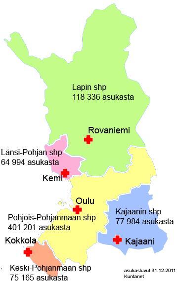 Oulun yliopistollisen sairaalan erityisvastuualue (erva) Alueeseen kuuluvat: Lappi (Rovaniemi) Länsi-Pohja (Kemi) Pohjois-Pohjanmaa (Oulu) Kainuu (Kajaani) Keski-Pohjanmaa (Kokkola) Oulun