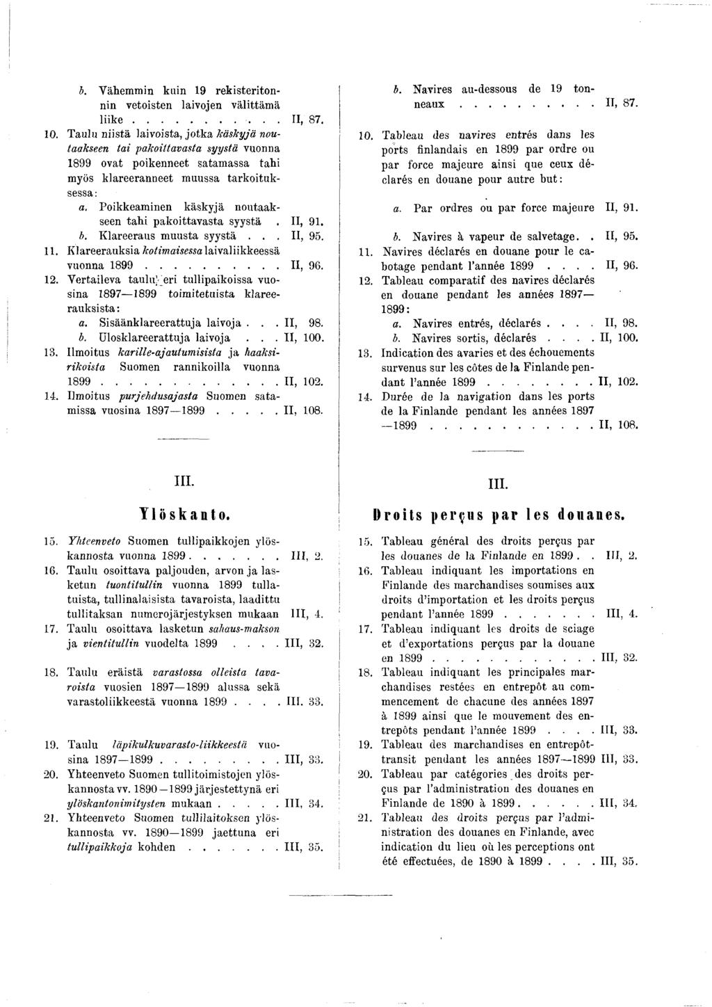 b. Vähem min kuin 9 rekisteritonnin vetoisten laivojen välittäm ä l i i k e... II, 87. 0.