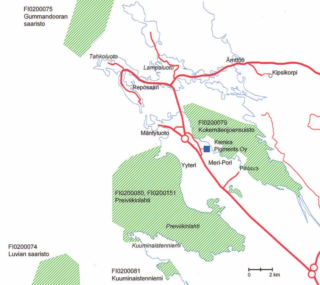 Kemira Pigments Oy:n titaanioksidi- ja ferrosulfaattituotannon kehittämisvaihtoehdot NATURA-ARVIOINTI 1 Kemira Pigments Oy:n titaanioksidi- ja ferrosulfaattituotannon