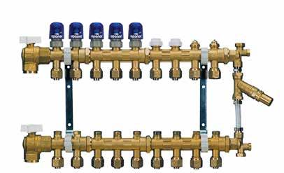 Lattialämmitys Vario B -jakotukki (WGF) Vario B -lattialämmitysjakotukki on valmistettu messingistä. Paluujakotukkiin sisäänrakennetuilla säätöventtiileillä säädetään virtausta ja painehäviötä.