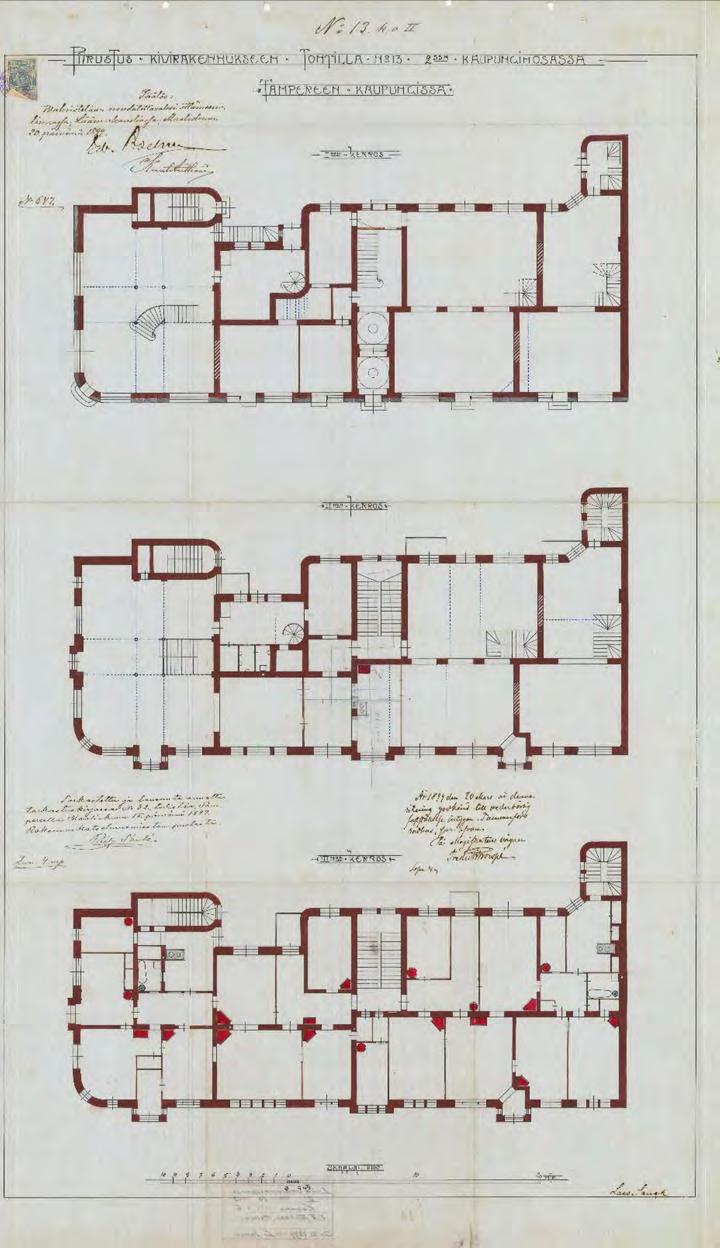 Kuva 13. Pohjapiirrokset. 15.3.1899 Lars Sonck.