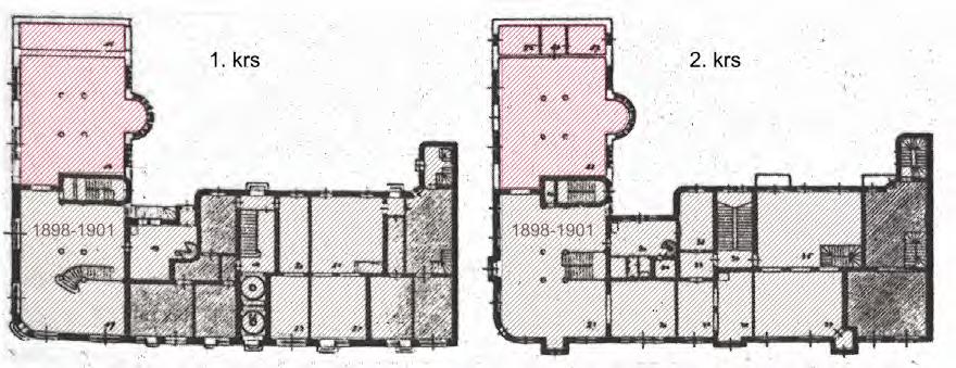 4.2 Toinen rakennusvaihe: Laajennus 1906 Viisi vuotta talon valmistumisen jälkeen rakennusta laajennettiin Kuninkaankadun puolelle sijoittuvalla lisäsiivellä.
