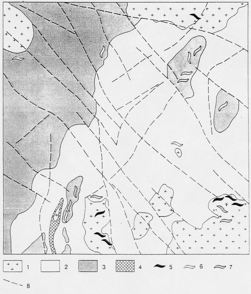 Kuva 3. Yleistetty kuva alueen kallioperästä GTK:ssa valmisteilla olevan 1:100 000 kallioperäkartan mukaan, karttalehti 3612.
