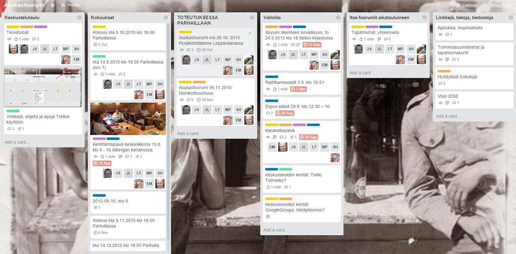 Trello asukasfoorumien suunnittelun ja