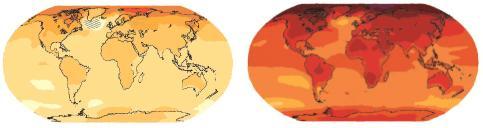 Muuttuva ilmasto Ilmasto lämpenee voimakkaimmin pohjoisilla leveysasteilla à muutokset ekosysteemeissä Ennustettu lämpötilan nousu heikoimman ja voimakkaimman skenaarion mukaan vuoteen 2081-2100