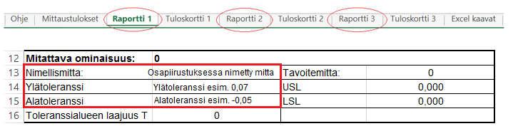38 3. Mittaustulokset -välilehdelle ja Raportti 1 -välilehdelle syötetyt tiedot ovat kopioituneet Raportti 2 -välilehdelle ja Raportti 3 -välilehdelle.