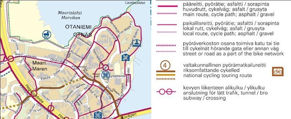 9 / 44 Kuva 7. Otaniemen alueen pyöräilyreitit (pääkaupunkiseudun pyöräily- ja ulkoilukartta 2013). 3.