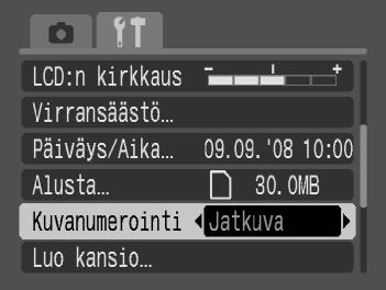 Toimintojen muuttaminen Virransäästö kuvauksen aikana Voit muuttaa aikaa, jonka jälkeen näytöstä katkeaa automaattisesti virta kuvaamisen jälkeen (s. 118). Tämä toimii myös silloin, kun [Autom.