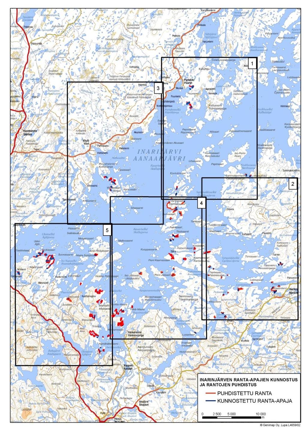 Apajapaikkojen ja rantojen raivaukset Vuosi Apajapaikat [kpl] Ranta [km] 2005 64 36 2006 33 12 2007 50 84 Yhteensä 147 132 Linja: Kuoskerniemi Roiro Varttasaari