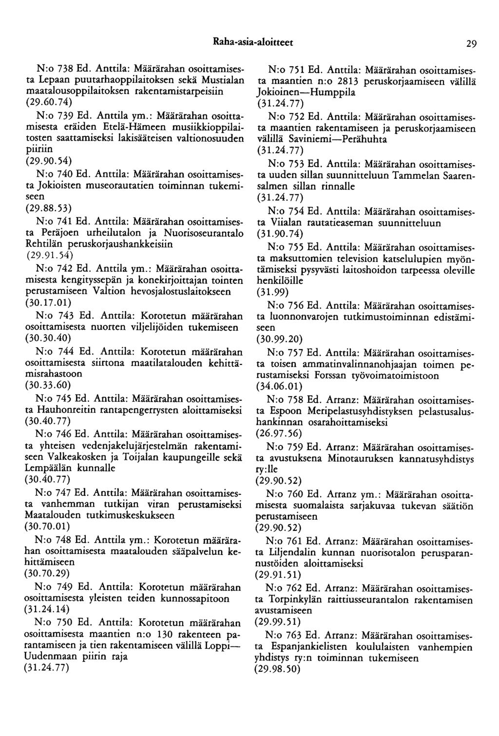 Raha-asia-aloitteet 29 N:o 738 Ed. Anttila: Määrärahan osoittamisesta Lepaan puutarhaoppilaitoksen sekä Mustialan maatalousoppilaitoksen rakentamistarpeisiin (29.60. 74) N :o 7 39 Ed. Anttila ym.