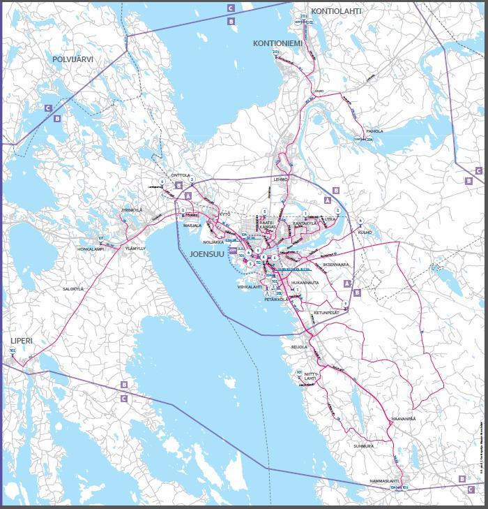 Sivu 8/13 Linjat ovat seuraavat: 1 Utra-Rantakylä (Ranta-Mutalantie)-keskusta-Niinivaara-Hukanhauta 2 Utra/Kupluskylä-Rantakylä (Ruuhitie)-keskusta-Noljakka-Marjala 3