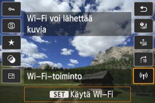 Kun kuva on näytössä, paina <Q>painiketta. Pikavalinnat tulevat näkyviin. 2 Valitse [k]. Valitse [k] (Wi-Fi-toiminto) ja paina <0>-painiketta.