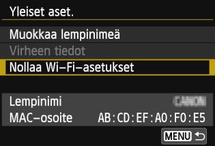 Langattoman lähiverkon asetusten poistaminen Kaikki langattoman lähiverkon asetukset voidaan poistaa seuraavasti.