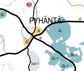 Voimassa olevissa maakuntakaavoissa Pyhännän taajamatoimintojen alue (A) rajautuu valtatiehen (Kokkola- /Kajaanintie). Oulu-/Iisalmentie on kantatie.