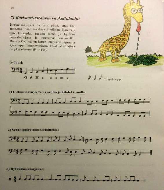 36 KUVA 14. Savanni soi ja viidakko pauhaa, sivu 21. Seuraavalla soittoaukeamalla opetellaan apina-armeijan avulla triolien soittamista D- duuri sävellajissa.