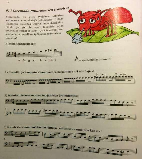 tarkoitus on totuttaa oppilas kuudestoistaosanuottien soittamiseen niin, ettei niitä soittaessa ajattelisi niitä yhtään sen kummallisemmiksi nuoteiksi kuin muitakaan. 38 KUVA 16.