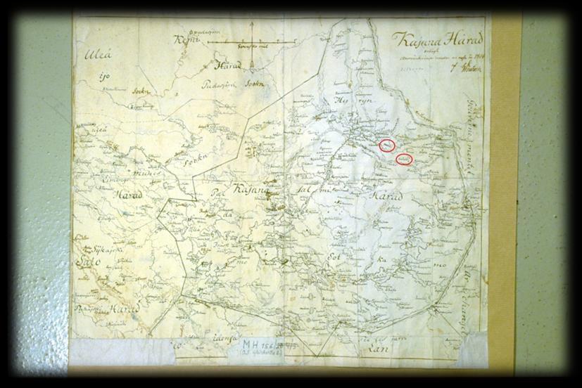 Kuva 18. Kajaanin vanha kartta v. 1814, jossa mainitaan Vuokki ja Hietajärvi. (www.vanhakartta.