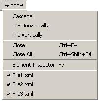 4.3.7 Ikkuna-valikko (Window) Ikkuna-valikko sisältää ikkunoiden asetteluun liittyviä toimintoja. Kuva 4.11: Ikkuna-valikko.