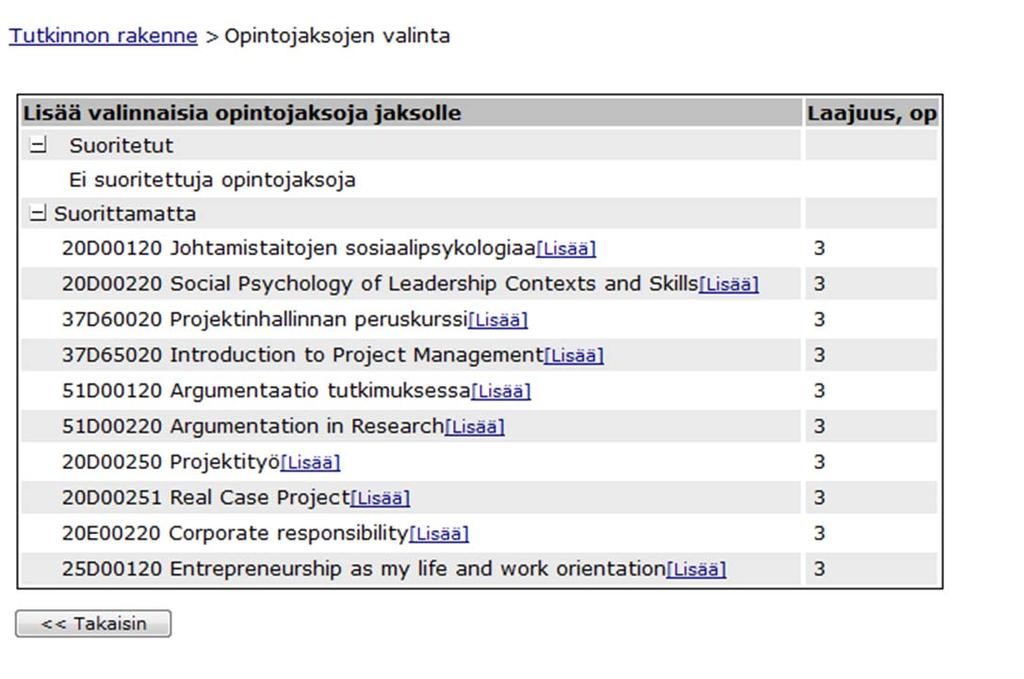 Kun olet valinnut suunnitelmaasi riittävästi opintoja (ei liikaa eikä liian