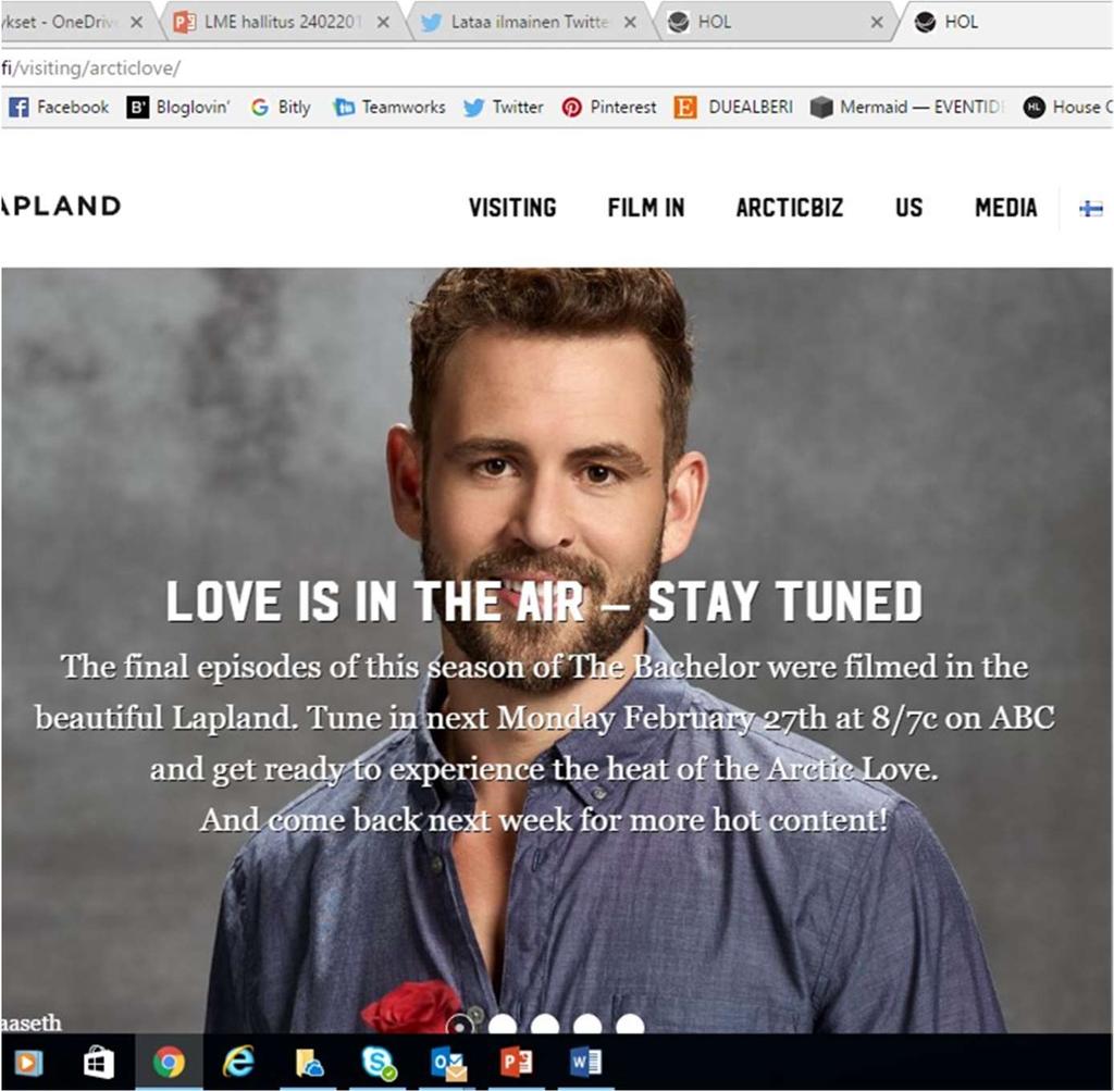 The Bachelor The Bachelor suurin vuonna 2016 Lapissa kuvattu tuotanto, lähes 100 hlön kuvausryhmä kuvasi Lapissa lähes kuukauden ajan.