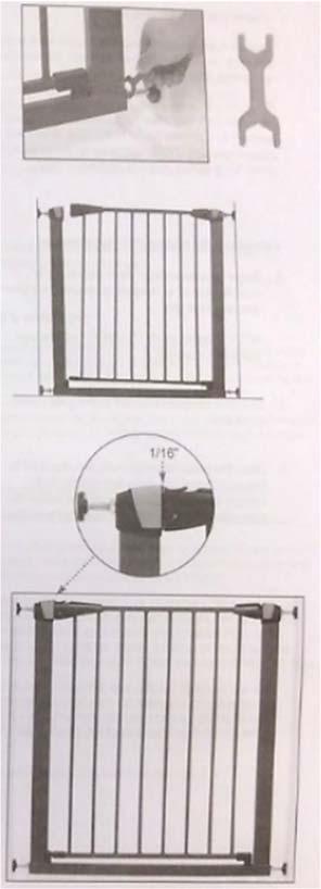 5. Pidä kiinnityspultin muovitassuja oviaukkoa vasten ja väännä muttereita vastapäivään, kunnes mutterit ovat kiinni portin kehikossa (ks. kuva). ÄLÄ KIRISTÄ. Katso lopullinen säätö kohdasta 6.