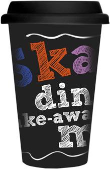 CAFE Take away muki valkoinen, silikonikansi Posliini/silikoni. Takeaway-mukiemme avulla saat helposti kahvisi tai teesi mukaan työmatkalle. Muki posliinia, kansi silikonia.