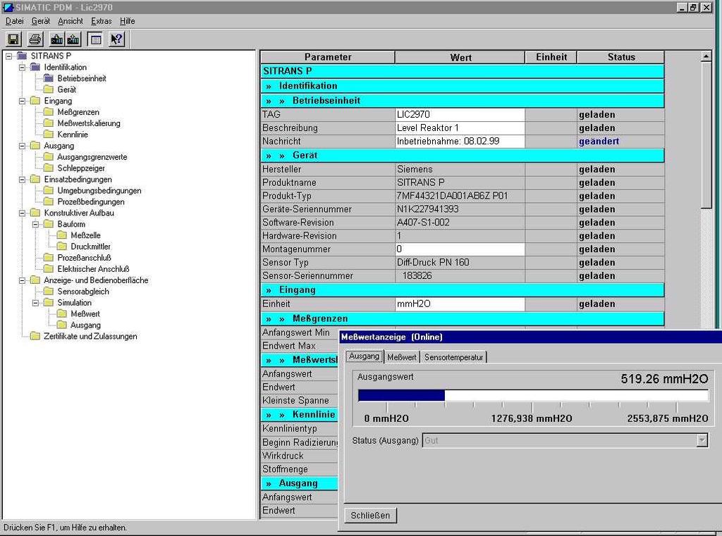 Projektointi PCS 7 suunnitteluohjelmalla SIMATIC Process Device Manager (PDM) valkoiset Syöttö ja Lähdetietokentät Värillinen