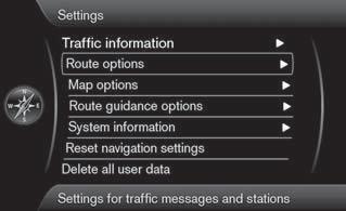 03 Suunnitelkaa matkanne Asetukset Liikennetiedot Tässä voidaan tehdä liikennetiedotteiden tiettyä lajittelua: 03 Asetukset (Settings Liikennetiedotukset Traffic information) Liikennetietoja koskevia