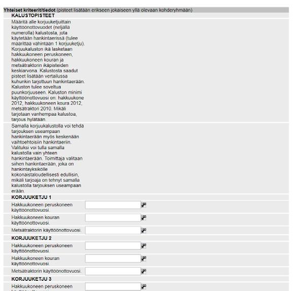 Yhteiset kriteerit: Kaluston määritteleminen Puunkorjuussa määritä Yhteiset