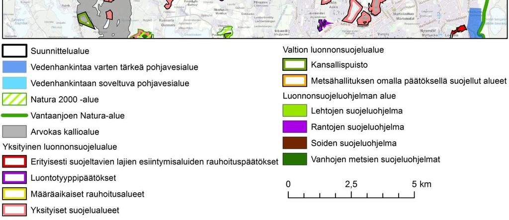 Hankealueen ympäristössä sijaitsevat Natura- ja