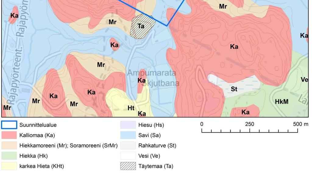 Hankealueen länsiosassa Kiiankallion alueella on kalliomäkien välissä pienialainen räme. Hankealueen kallioperä on graniittia ja kvartsi- granodioriittiä.
