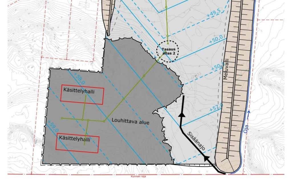 2 VE 1: Hankkeen toteutus ja alueen louhinta Vaihtoehdossa rakennetaan uusi bioterminaali sekä hyötymateriaalien käsittely- ja siirtokuormausasema Nurmijärvelle Klaukkalan kylään.
