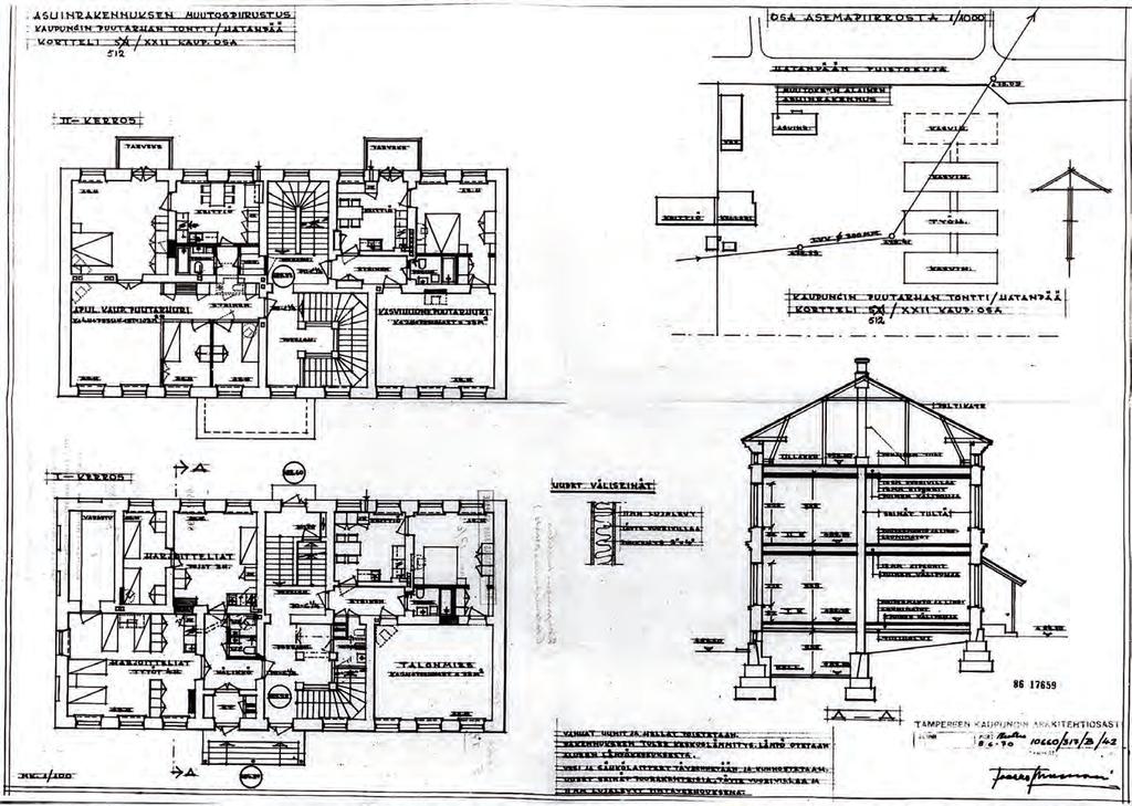 TEHDYT MUUTOKSET JA ERUSKORJAUKSET 1970 luonnos harjoittelijoiden asuntolaksi, talonmiehen asunto ja puutarhurin asunto (arkkitehti Jaakko Ilveskoski) 1998 keittiö- ja wc-muutokset (Eija