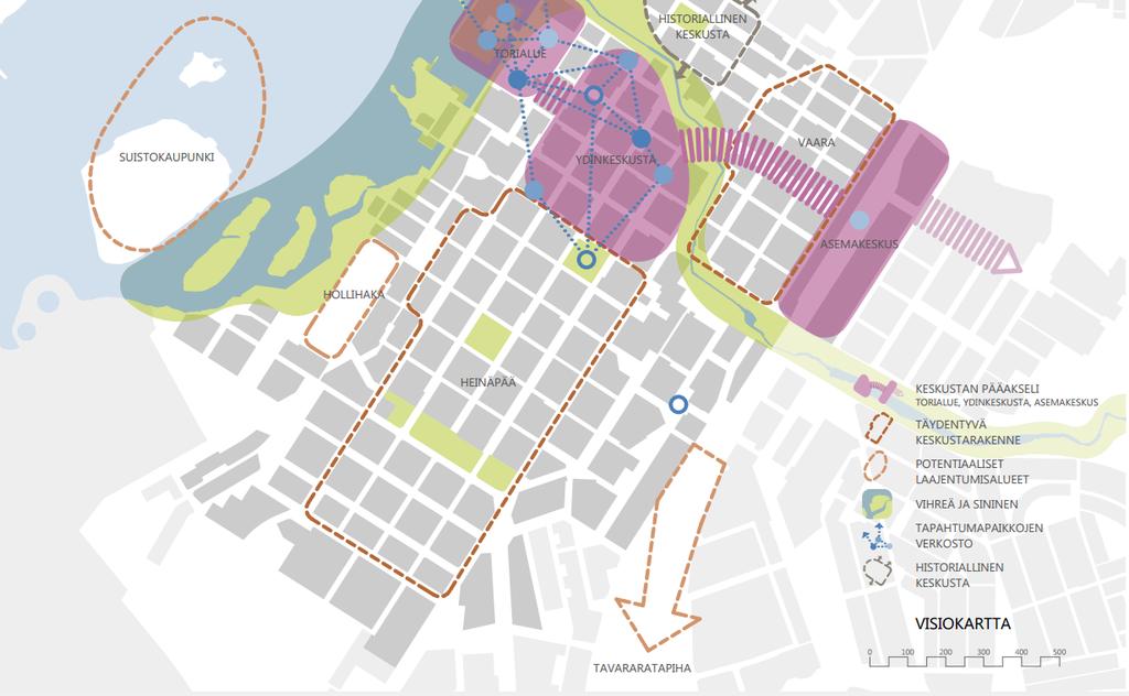 Oulu Suunnittelutilanne Arkkitehtuurikilpailu v. 2016. Oulun keskustavisiossa 2016: asemakeskuksen alueen rakentaminen laajentaa ja monipuolistaa koko keskustaa.