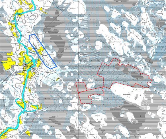 FCG Planeko Oy YMPÄRISTÖVAIKUTUSTEN ARVIOINTIOHJELMA 29 (34) Kuva 5.10 Ruostesuota lähinnä sijaitsevan Penikkakankaan pohjavesialueen sijainti. 5.6.