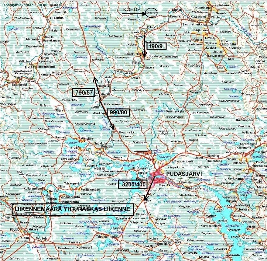FCG Planeko Oy YMPÄRISTÖVAIKUTUSTEN ARVIOINTIOHJELMA 27 (31) 5.8 Muut vaikutukset Kuva 5.8 Tiestön nykyiset liikennemäärät.