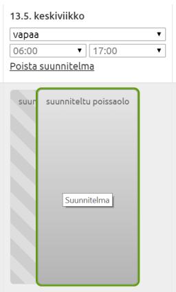 Mikäli varahoitoa ei tarvita päivälle, jolla on hoitovaraus, hoitovaraus voidaan muuttaa vapaaksi Varaa varahoitoa painikkeen kautta. 1. Päivän kohdalla painetaan Varaa varahoitoa.