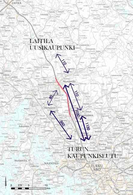 Valtatien 8 nelikaistaistaminen välillä Nousiainen Mynämäki, Ympäristövaikutusten arviointiselostus ja alustava yleissuunnitelma 61 LIIKENNE JA LIIKENNEVÄYLÄT Kuva 71.