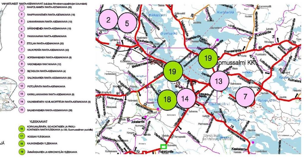 KIRKONKYLÄN ASEMAKAAVAN OSITTAINEN MUUTOS 12 Alueen lähelle on laadittu useita yleis-, asema- ja ranta-asemakaavoja. Kaavatilanne on esitetty oheisella kartalla.