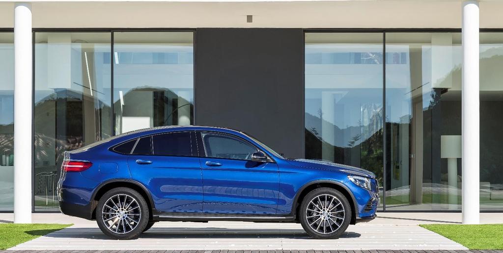 Mercedes-Benz GLC Coupé 350 e 4Matic Coupén muotoilu ja hybriditeknologia yhdistyvät GLC Coupé 350 e 4Matic Plug-in-hybridin CO 2-päästöt vain 59 grammaa kilometrillä Hybridijärjestelmän yhteisteho