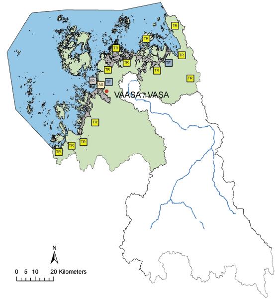 Kuormitettu alue Merkittävä pistekuormitus: asutuksen jätevesipuhdistamo teollisuus voimalaitos turkistarhaus TE VO TR Vaasan-Maalahden edusta -maaperän happamuus -rakenteelliset muutokset