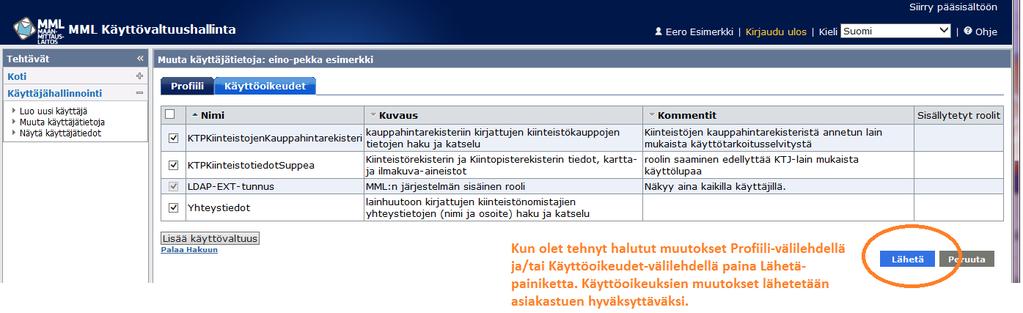 Valitse-painikkeen painaminen tuo sinut takaisin Muuta käyttäjätietoja näkymään.