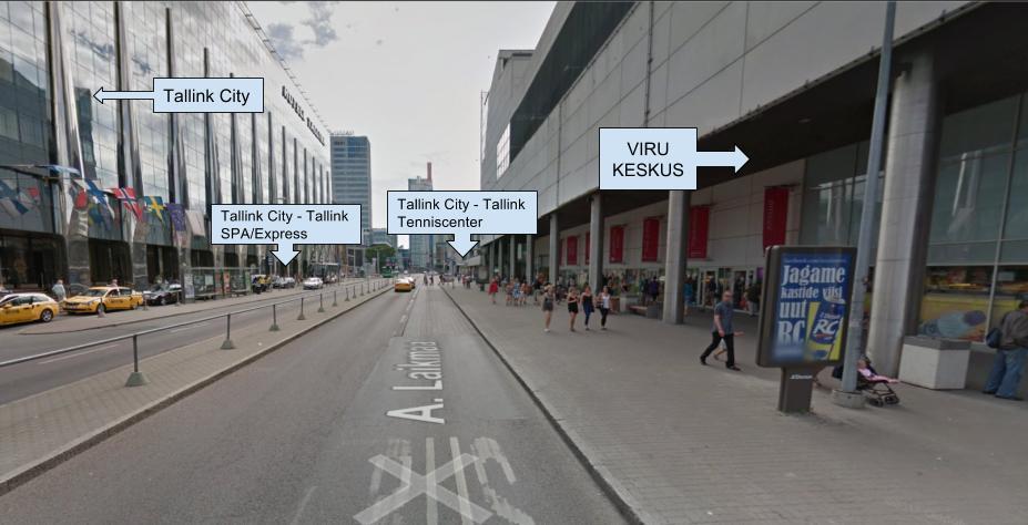 Tallink City Pysäkki sijaitsee Laikmaa kadulla Tallink City hotellin kohdalla. Pelihallille mentäessä pysäkki on Virukeskuksen puolella ja kun tullaan peleistä pois niin Tallink City hotellin edessä.
