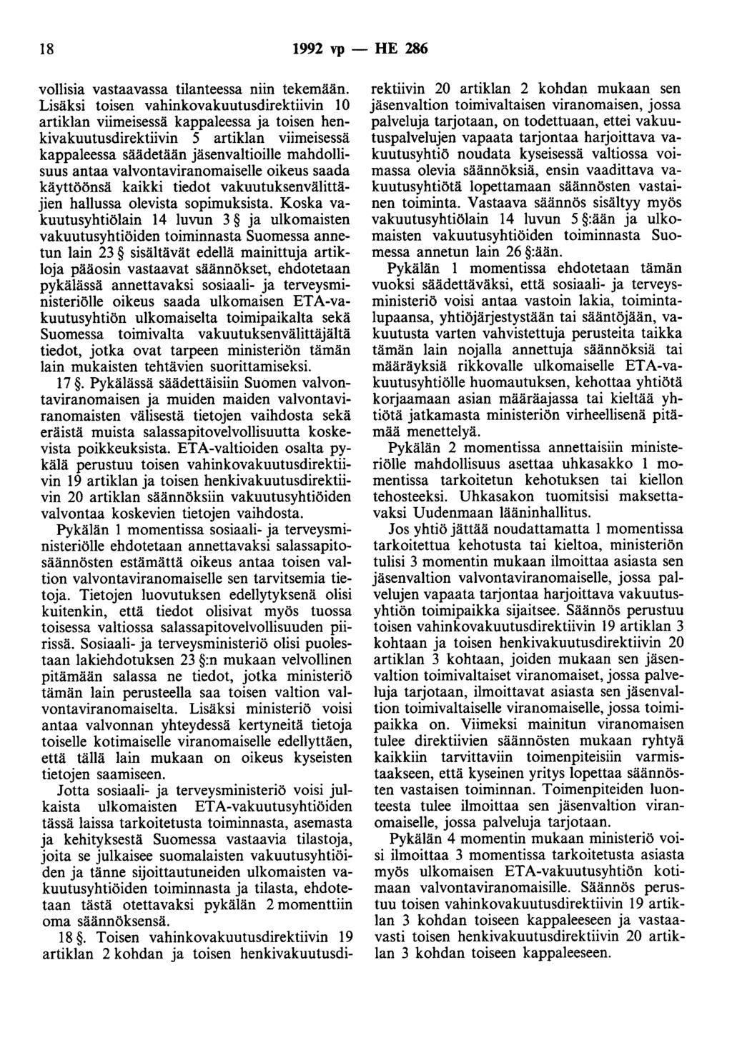 18 1992 vp- HE 286 vollisia vastaavassa tilanteessa niin tekemään.