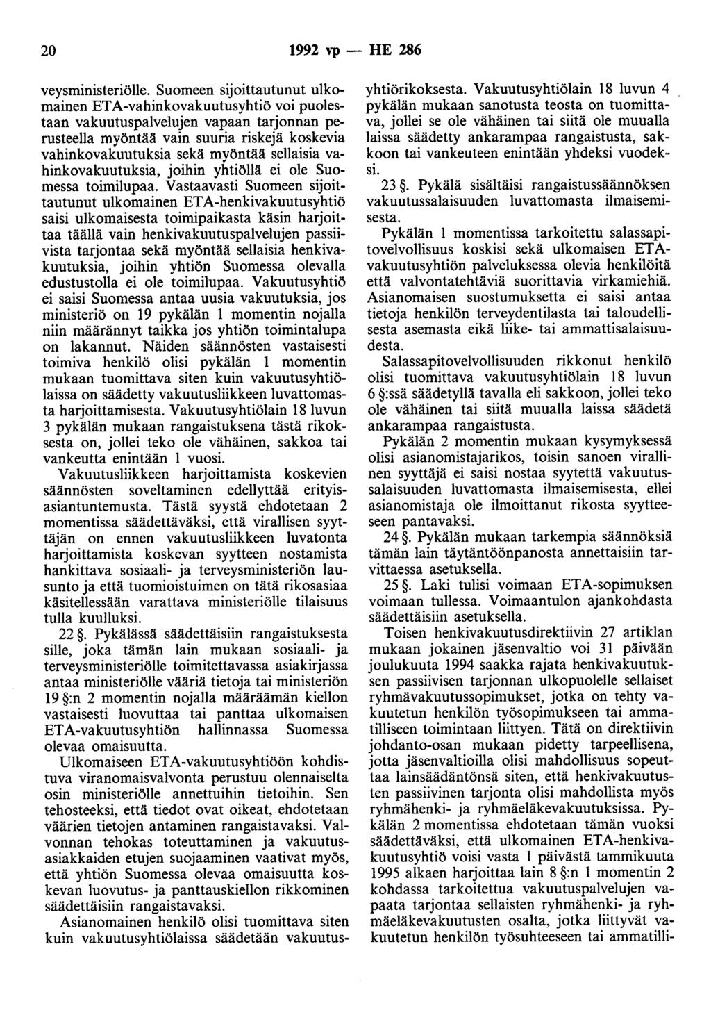 20 1992 vp- HE 286 veysministeriölle.