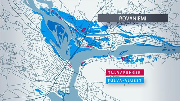 19 Rovaniemen alue on luokiteltu Suomen toiseksi pahimmaksi tulvariskialueeksi. Syy korkeaan luokitukseen löytyy kevättulvista sekä voimalaitoksista, joita on Kemijoella monta.
