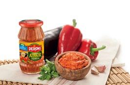 31130260 Deroni Paprika-tomaattitahna Lutenitsa 265 g ME: 6 prk Ainesosat: vihannekset 81 % (grillattu ja kuorittu punainen paprika, tomaattipyree, porkkana, grillattu kuorittu munakoiso,),